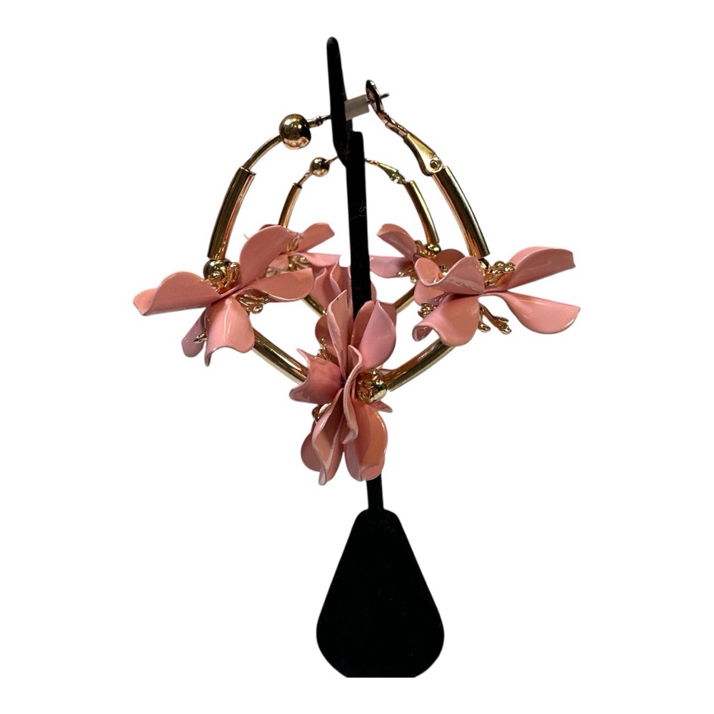 Daisy Fuentes NWT Pink Floral Hoop Earrings - Picture 4 of 5